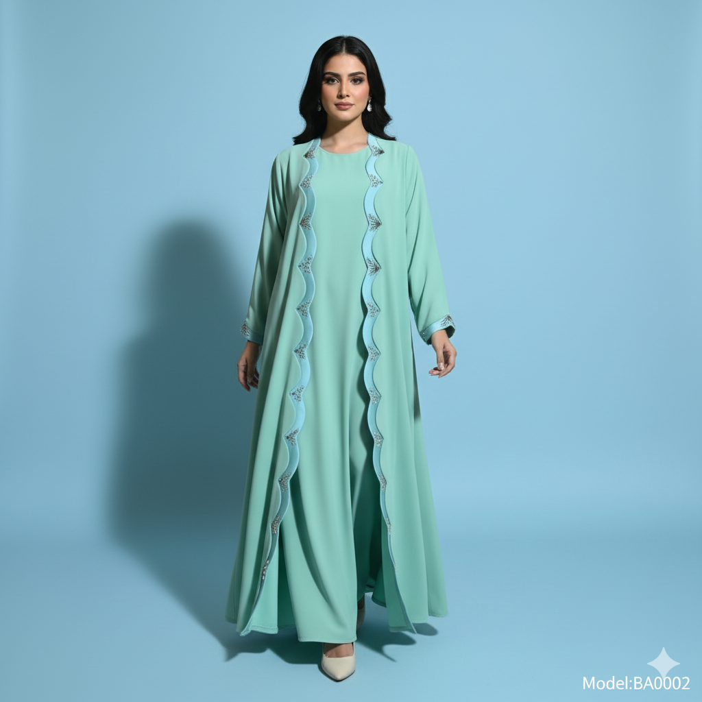 Luxury Handwork Mint Green Abaya | Elegant Premium Modest Wear