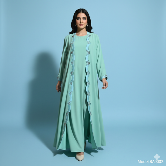 Luxury Handwork Mint Green Abaya | Elegant Premium Modest Wear