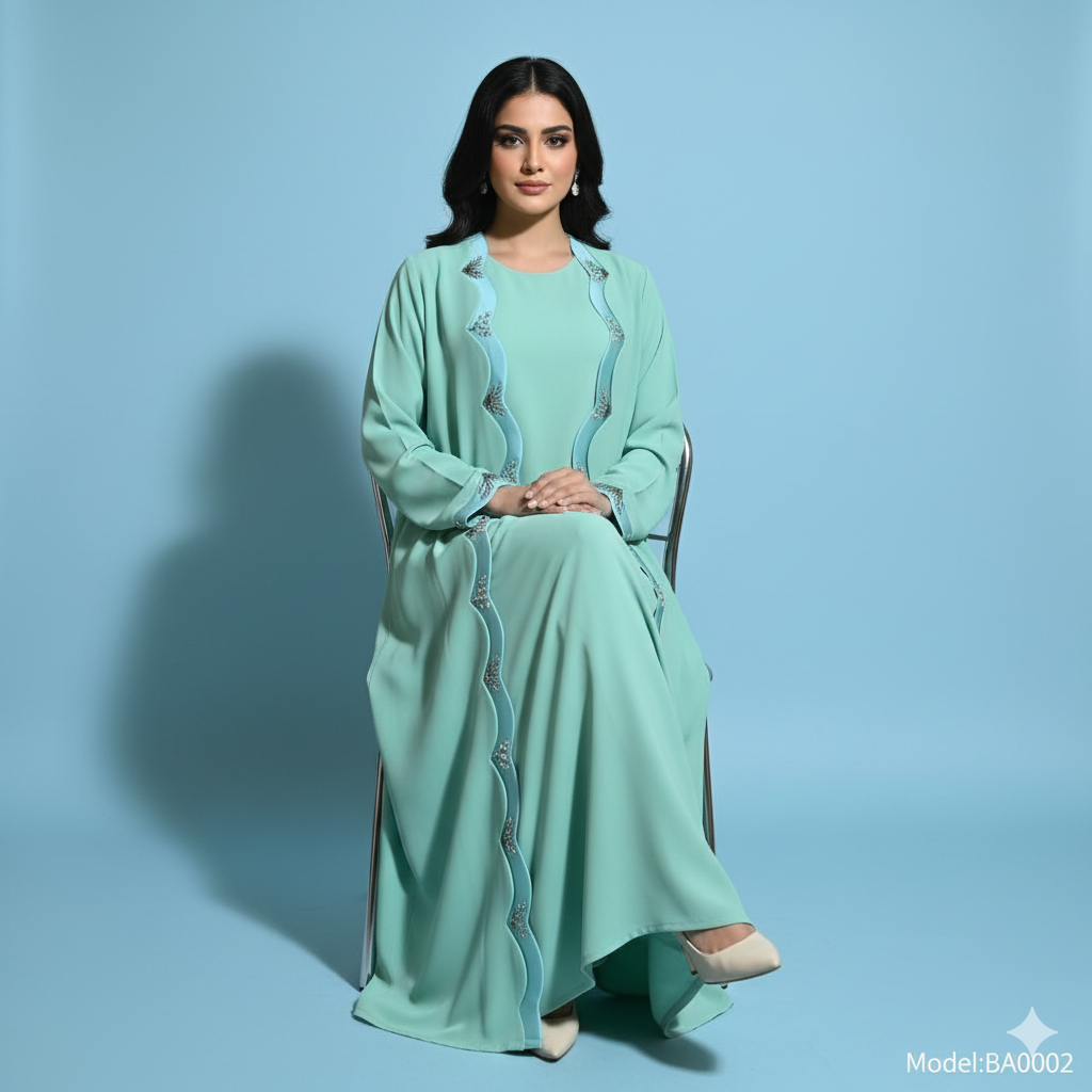 Luxury Handwork Mint Green Abaya | Elegant Premium Modest Wear