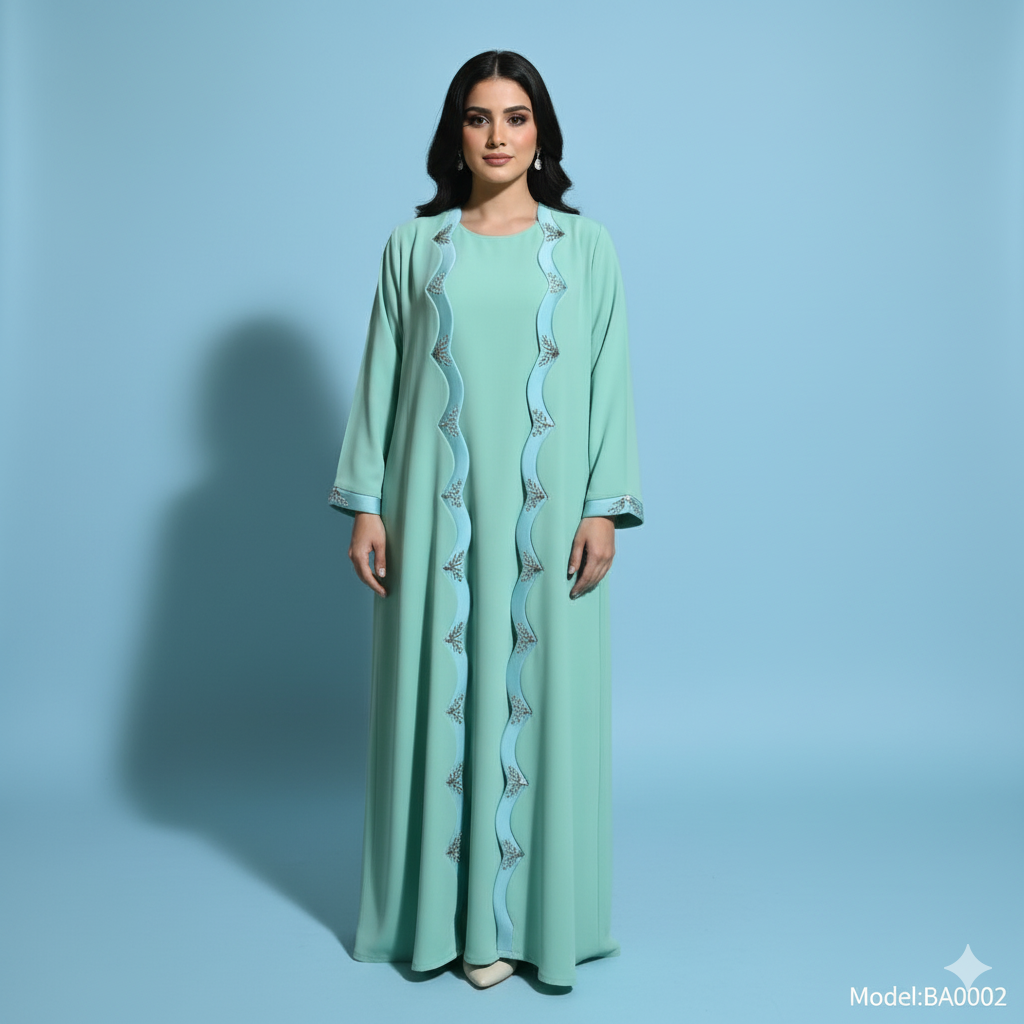 Luxury Handwork Mint Green Abaya | Elegant Premium Modest Wear