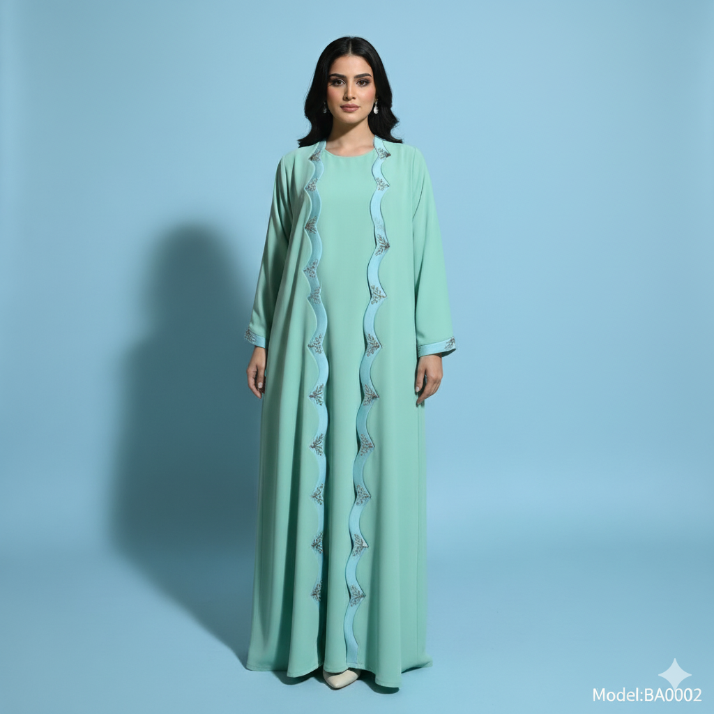 Luxury Handwork Mint Green Abaya | Elegant Premium Modest Wear