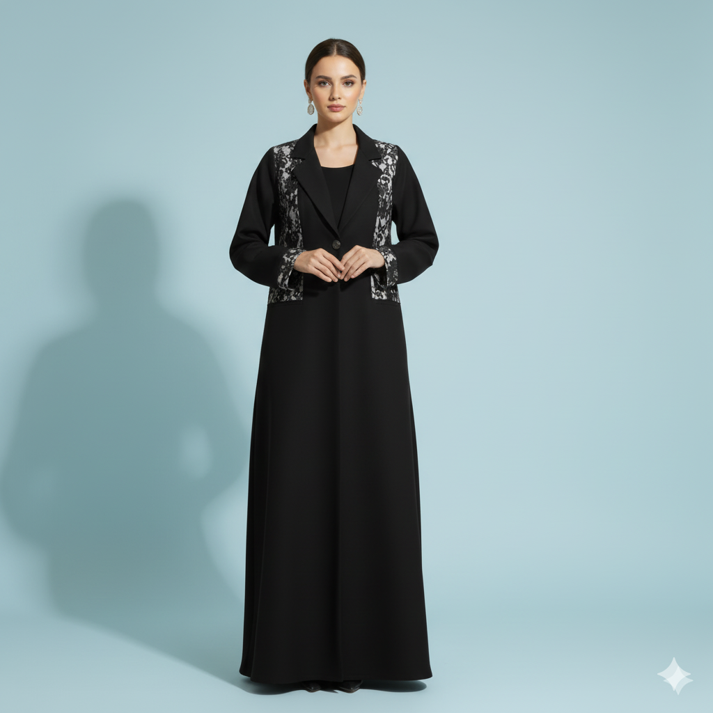 Elegant Black Abaya with Lace Panel Design – Premium Modest Wear
