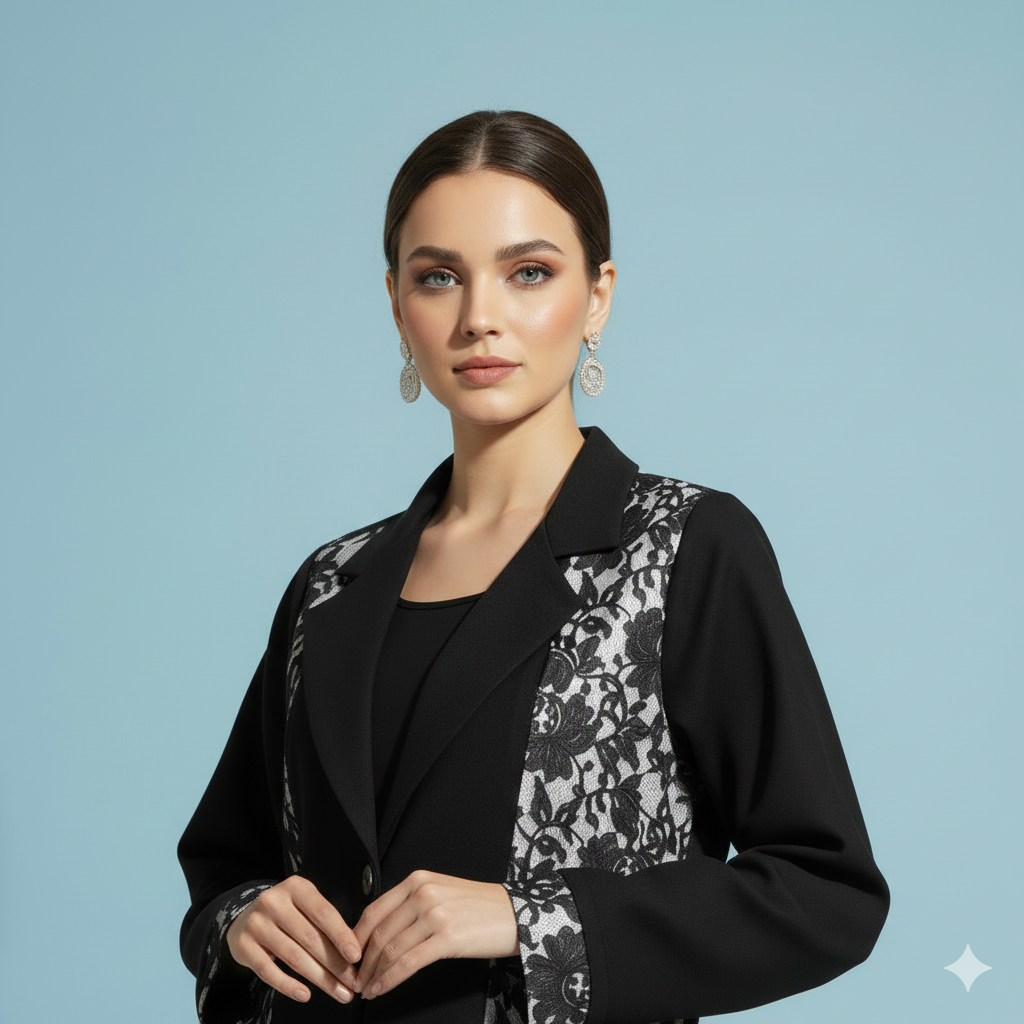 Elegant Black Abaya with Lace Panel Design – Premium Modest Wear