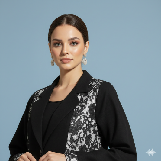 Elegant Black Abaya with Lace Panel Design – Premium Modest Wear