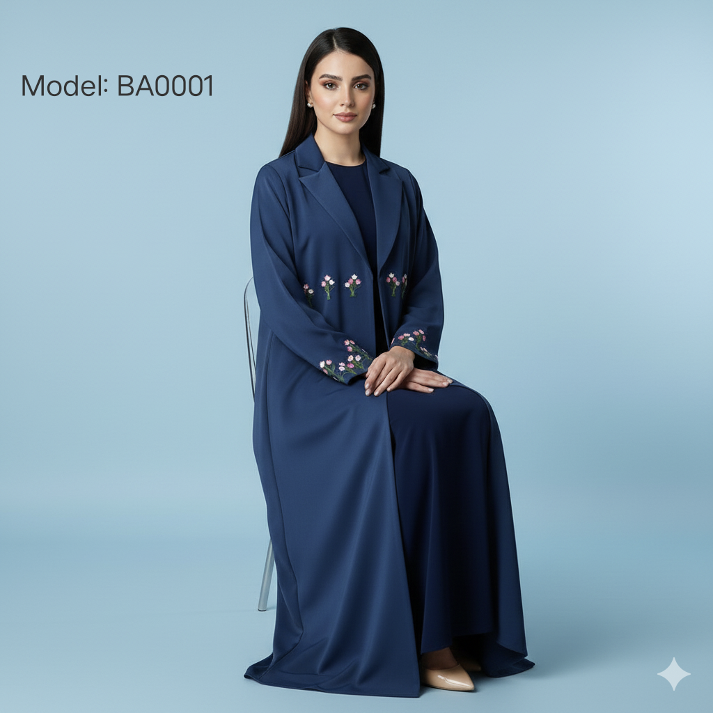 Elegant Floral Embroidered Premium Abaya – Model BA0001 | Luxury Modest Wear
