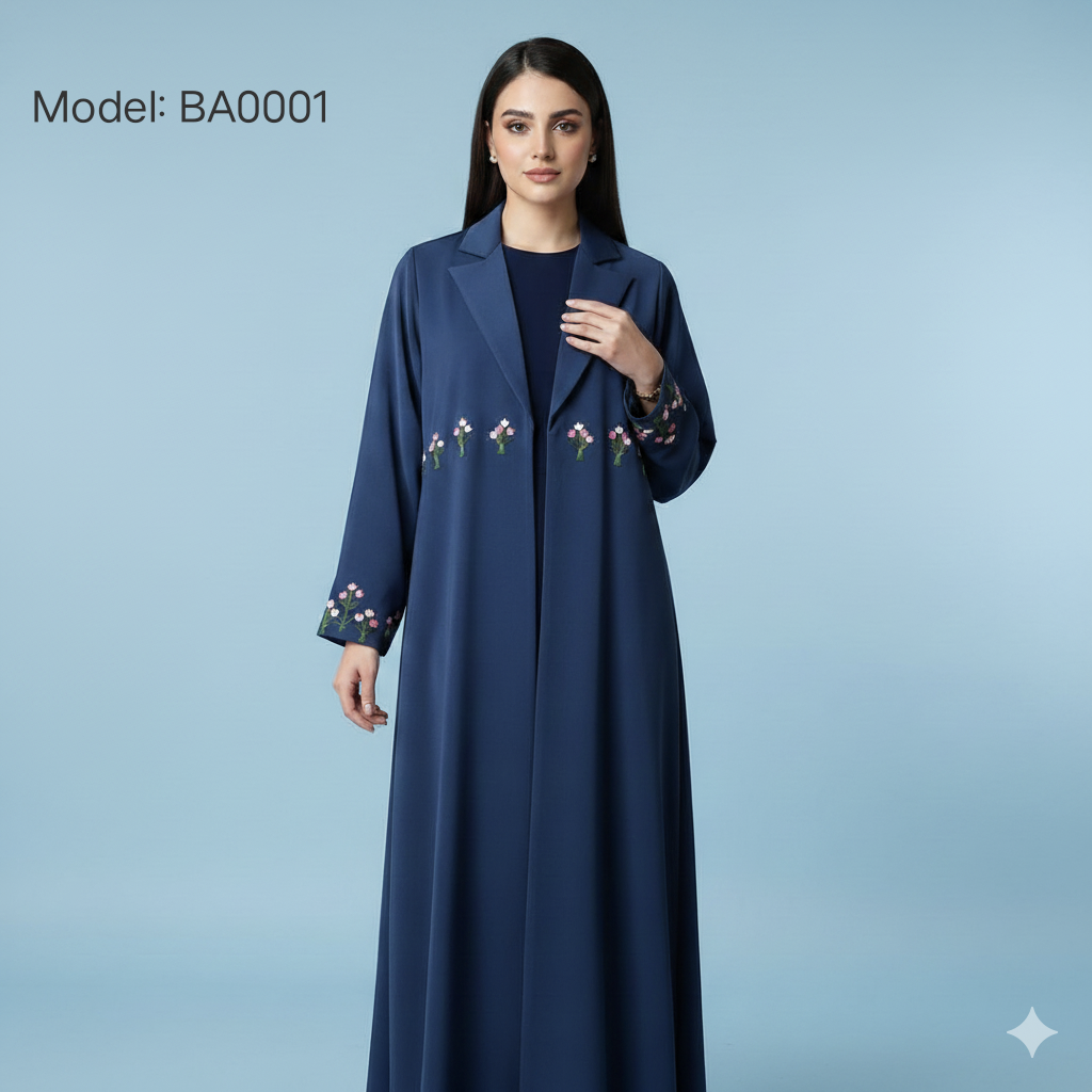 Elegant Floral Embroidered Premium Abaya – Model BA0001 | Luxury Modest Wear