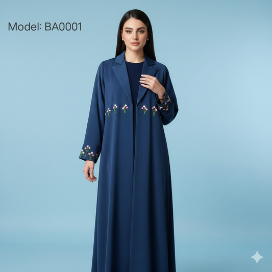Elegant Floral Embroidered Premium Abaya – Model BA0001 | Luxury Modest Wear