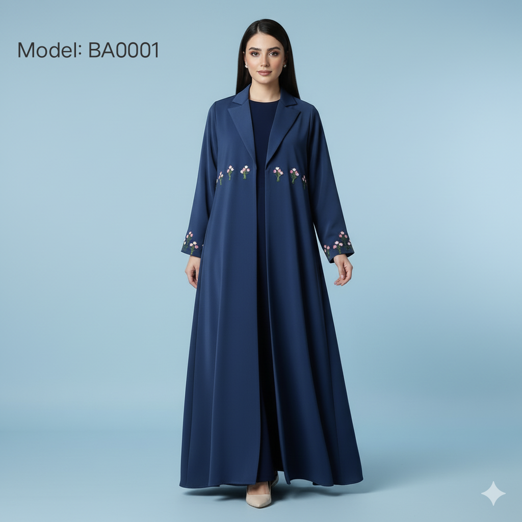 Elegant Floral Embroidered Premium Abaya – Model BA0001 | Luxury Modest Wear