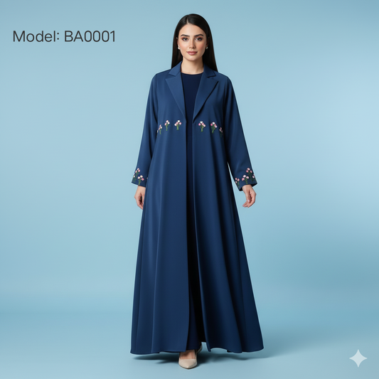 Elegant Floral Embroidered Premium Abaya – Model BA0001 | Luxury Modest Wear
