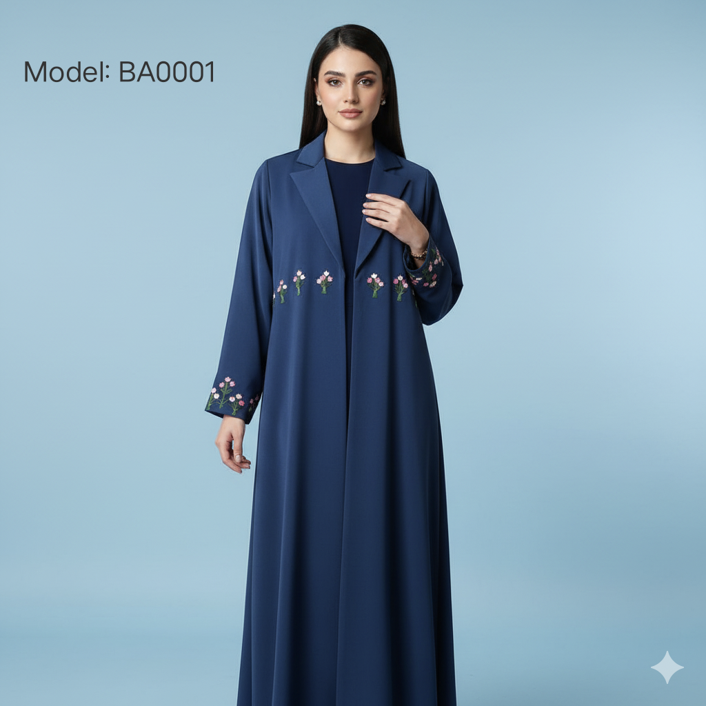 Elegant Floral Embroidered Premium Abaya – Model BA0001 | Luxury Modest Wear